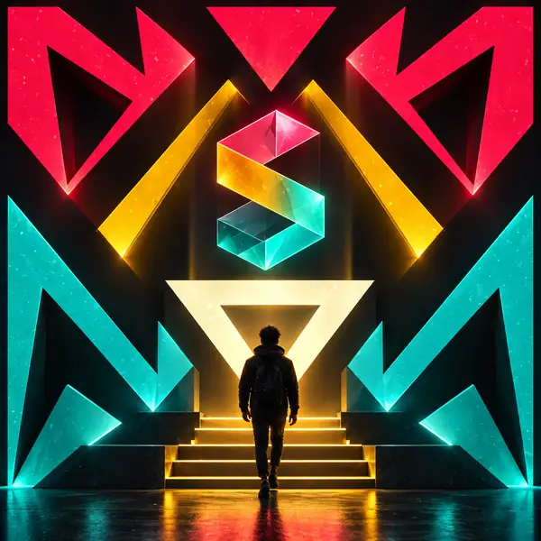 Farbenfrohe geometrische Grafik als Referenz für ein Werbedesign.